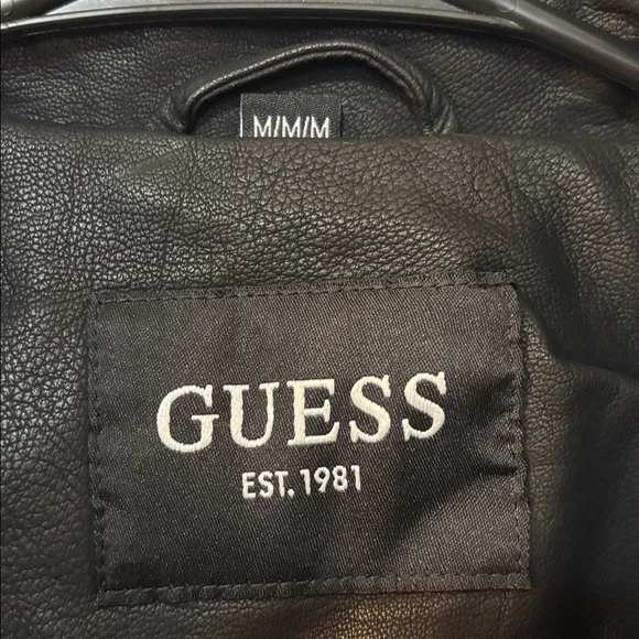 GUESS Black Leather Jacket with Gold Accents - Picture 3 of 5